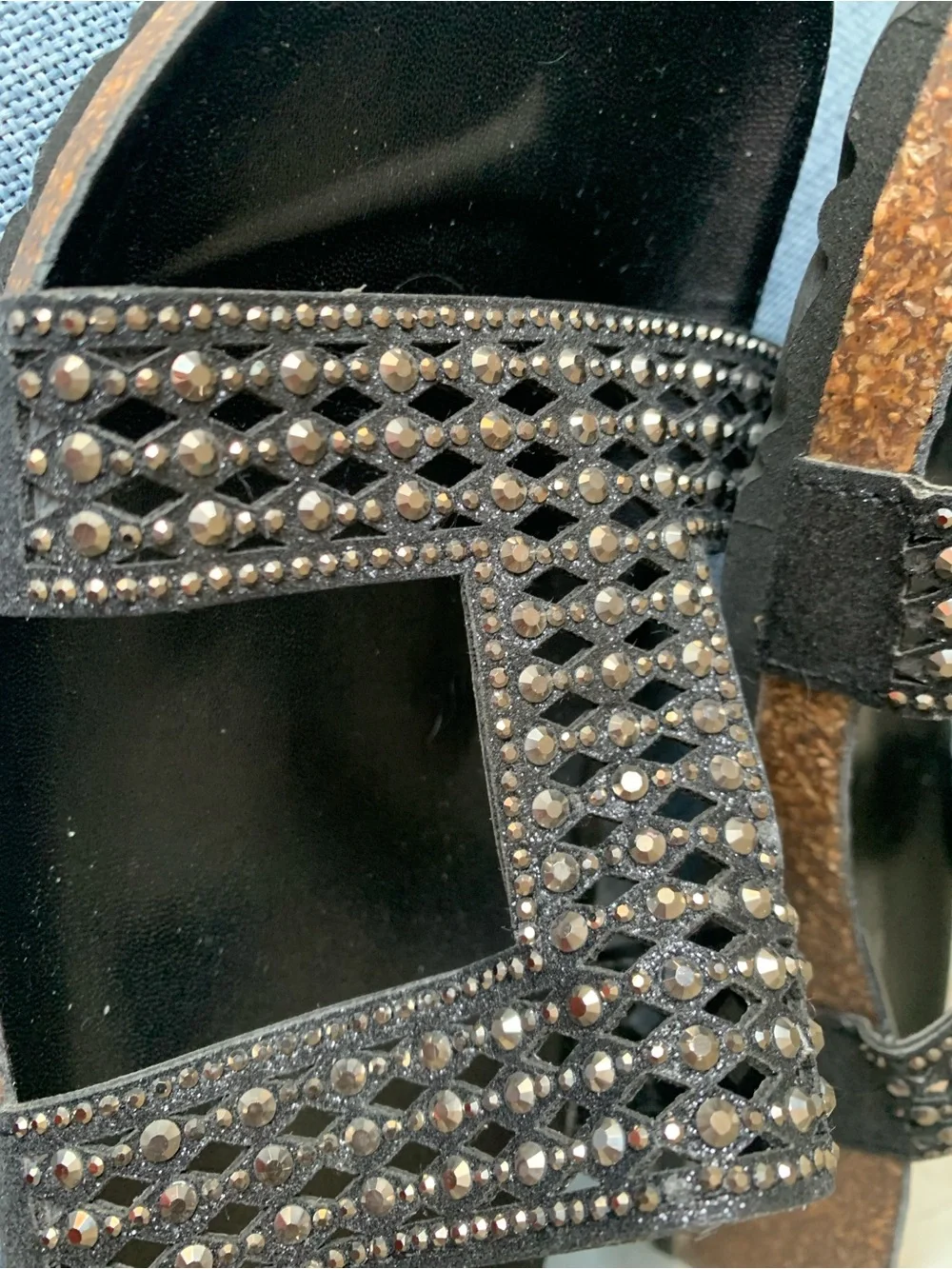 Italian Shoemakers Black Studded Cork Slide Sandals